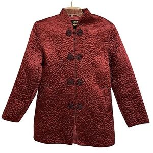Double Fortune Shanghai Quilted Satin Jacket Asian Design Ruby Red Size M